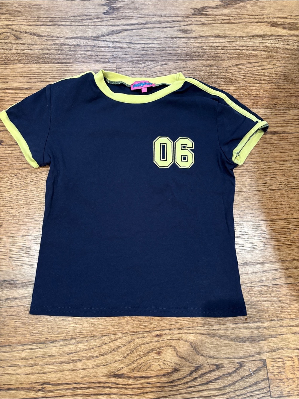 Edikted Navy Short-Sleeve Tee with Yellow Trim and '06' Graphic